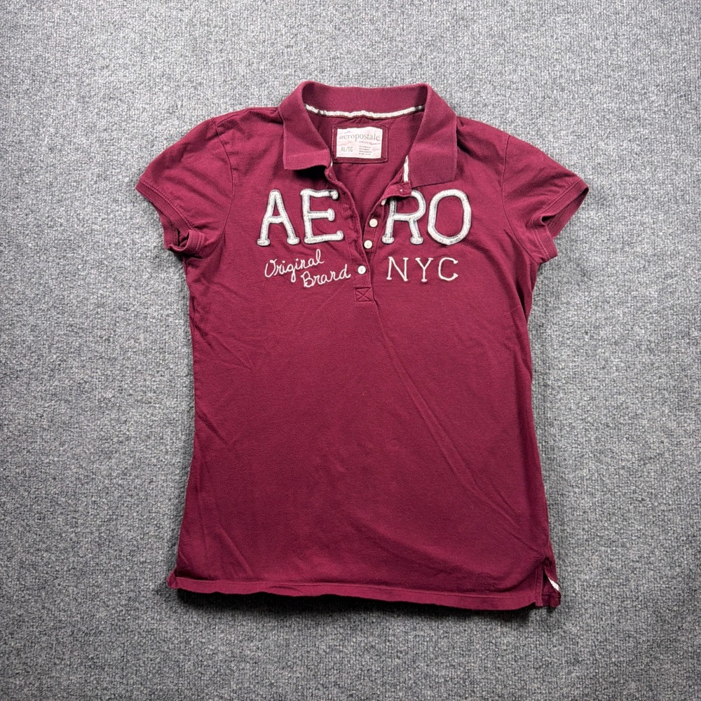 Y2K Aeropostale Womens XL Burgundy AERO NYC Graphic Bella Swan Vintage Henley